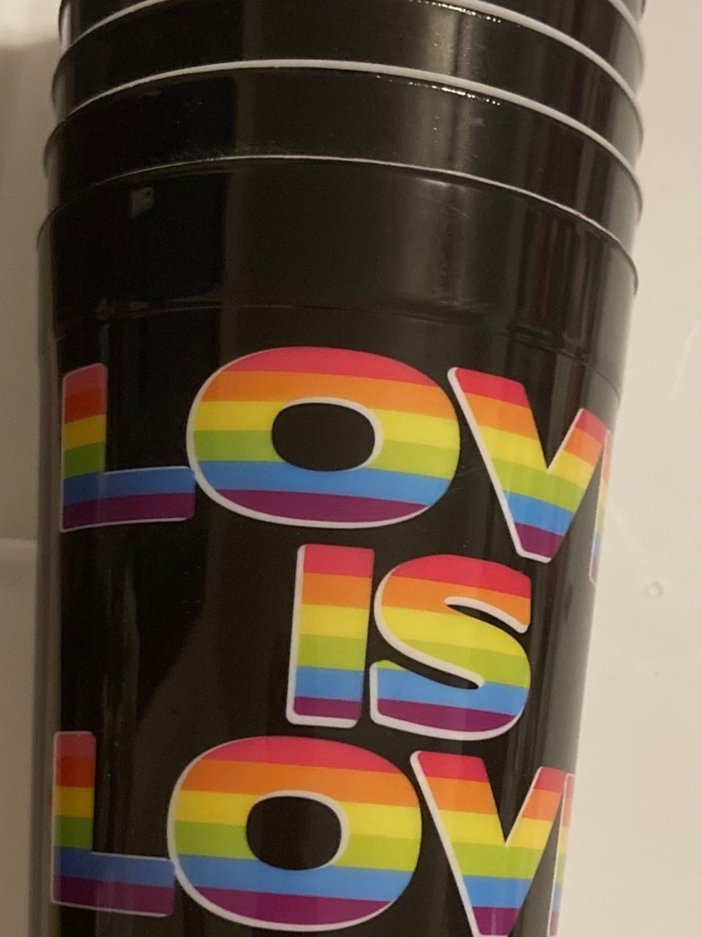 🌈 Set of 8 "Love is Love" Black Plastic Cups 16oz Rainbow Pride